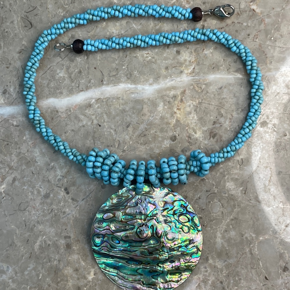 Lee Sands Abalone and Turquoise Beaded Necklace - Picture 2 of 7